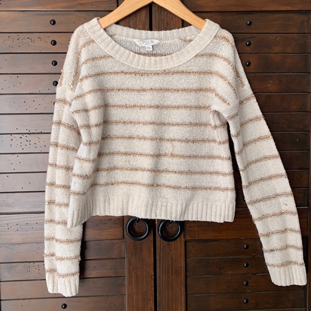 Knit crop top sweater- cream with gold and silver sparkle